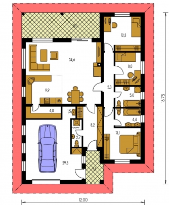 Mirror image | Floor plan of ground floor - BUNGALOW 114